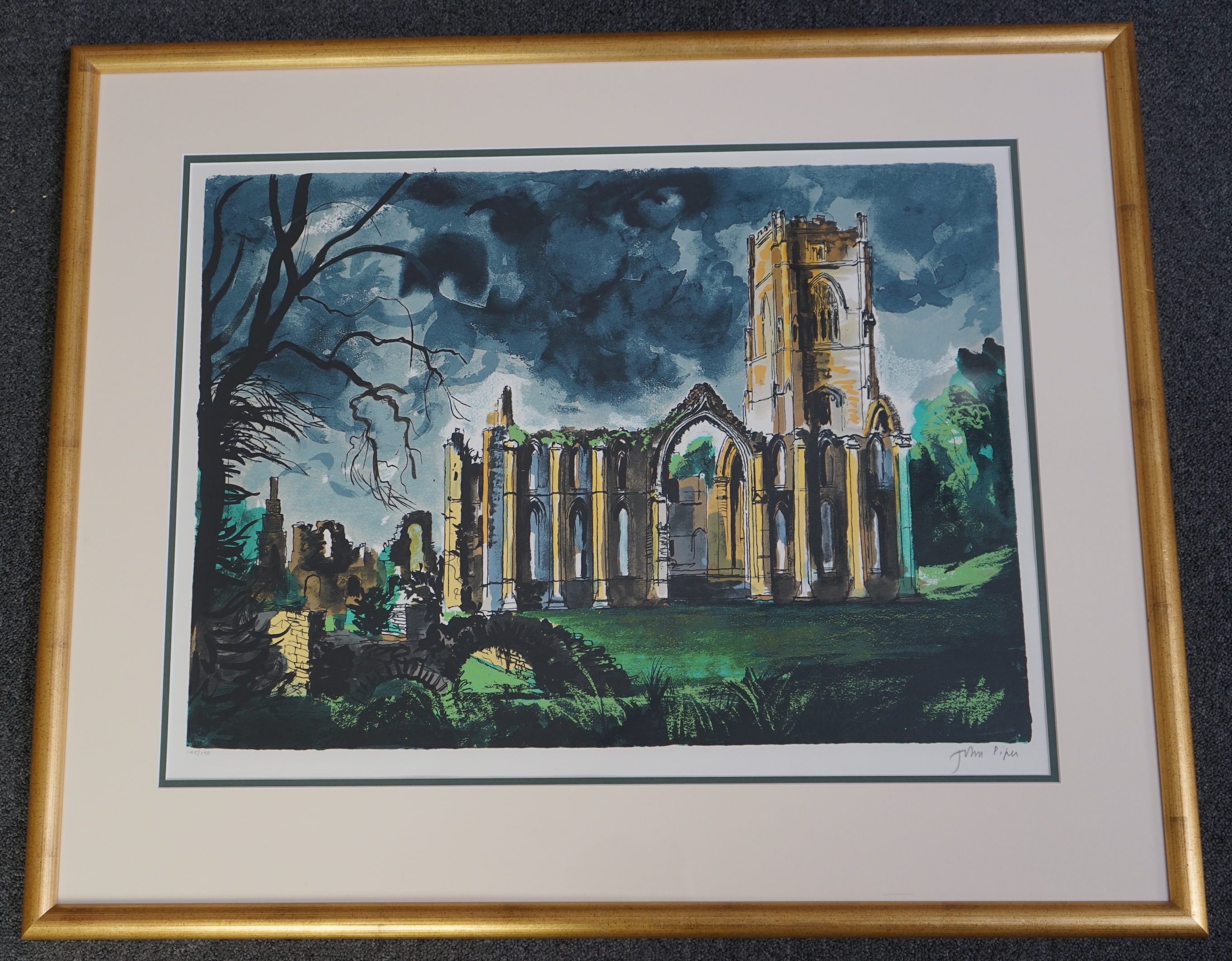 John Piper (British, 1903-1992), Fountains Abbey, Yorkshire (Levinson 351), screenprint in colours, 45 x 62cm